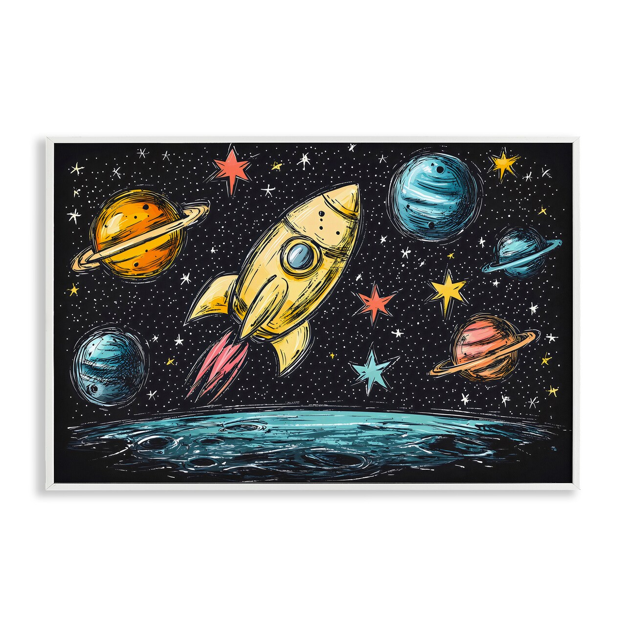 Stupell Industries Whimsical Rocket & Planets Framed Giclee, design by Creative Studio